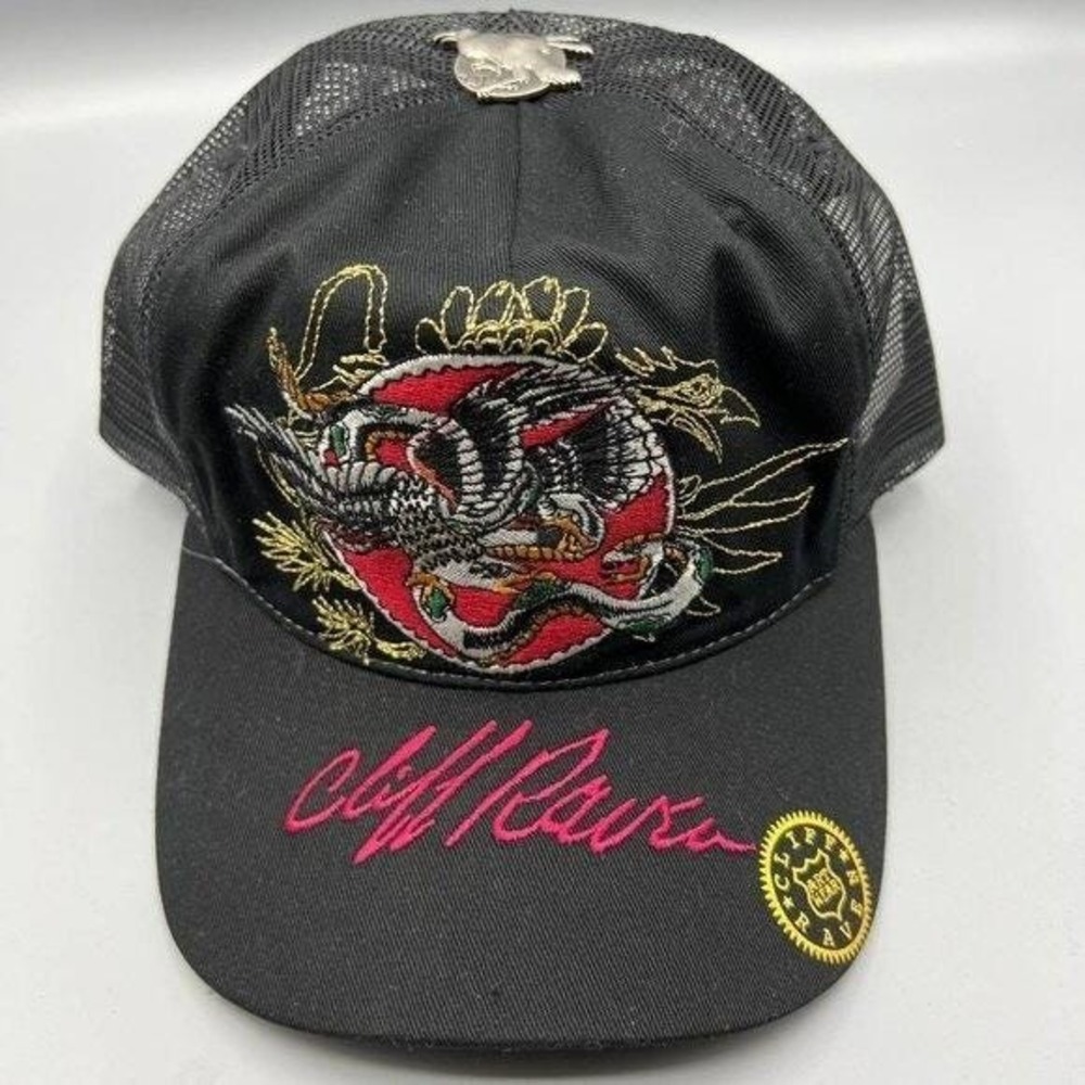 Vintage Cliff Raven Hat Black Ed Hardy Japanese tattoo Snap back Trucker Cap 90s